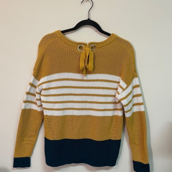 Mustard Yellow/Green Striped Long Sleeve Sweater - Picture 2 of 4